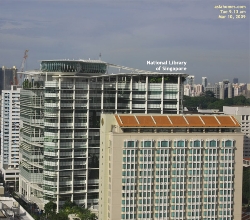 The 2-block 16-storey National Library Singapore. The Pod (closed viewing gallery) & gardens   