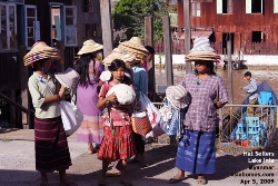 Myanmar. Villagers selling hats. Patronise them. Lake Inle, Boat jetty. Oct 2008. Asiahomes.com Travels and Tours