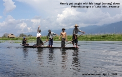 Myanmar. Friendly wave. Lake Inle. Oct 2008.  Asiahomes.com Travels and Tours